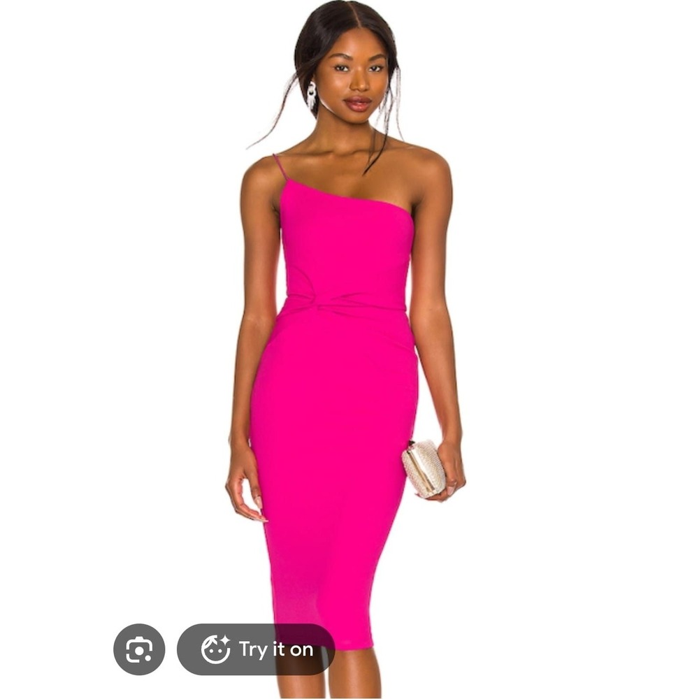 Nookie Viva One Shoulder Midi Dress Hot Pink Twist Waist Size S NEW